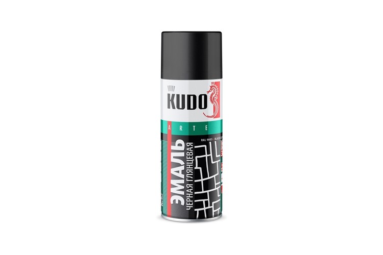 Эмаль универсальная KUDO KU1002 520мл. (черная глянцевая) (12шт)