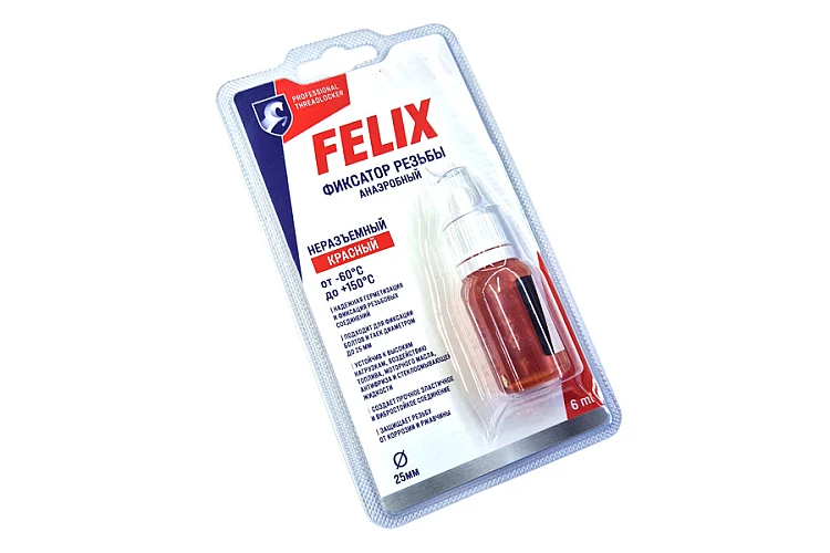 Фиксатор резьбы FELIX неразъемный 6мл. (красный) (18шт)